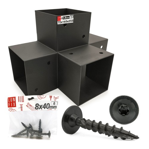 Zestaw łącznik kantówki 7x7cm kształt X z wkrętami 8x40 mm