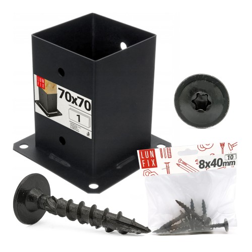Zestaw podstawa słupa przykręcana czarna 7x7 z wkrętami