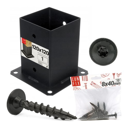 Zestaw podstawa słupa przykręcana czarna 12x12 z wkrętami
