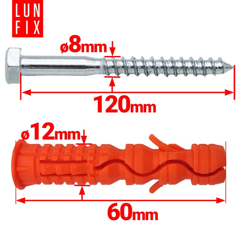 Kołki rozporowe 12x60 mm z wkrętem z łbem sześciokątnym 8x120 mm 50szt.