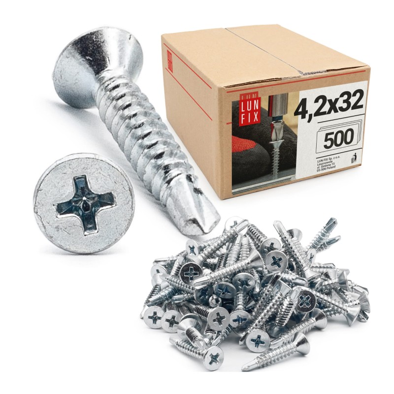 Wkręty samowiercące 4,2x32mm stożkowe ocynkowane DIN7504 500szt.