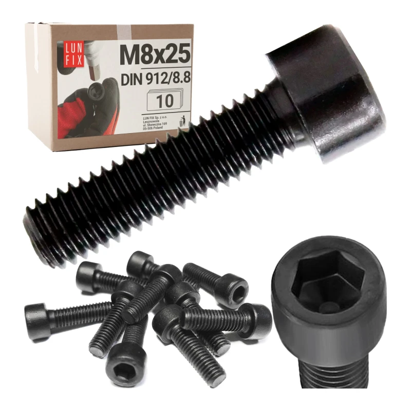 Śruba imbusowa M8 25mm  czarny ocynk DIN 912 kl 8.8 10szt