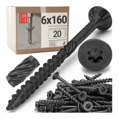 Wkręty ciesielskie czarne stożkowe 6x160 do drewna KMWHT 20szt.
