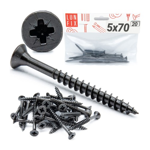 Wkręty uniwersalne 5x70 hartowane ocynkowane na czarno 20szt.