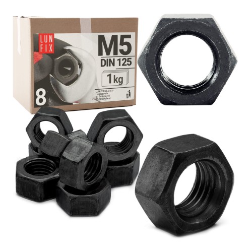 Nakrętka sześciokątna M5 czarny ocynk DIN934 klasa 8 1kg