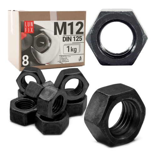 Nakrętka sześciokątna M12 czarny ocynk DIN934 klasa 8 1kg