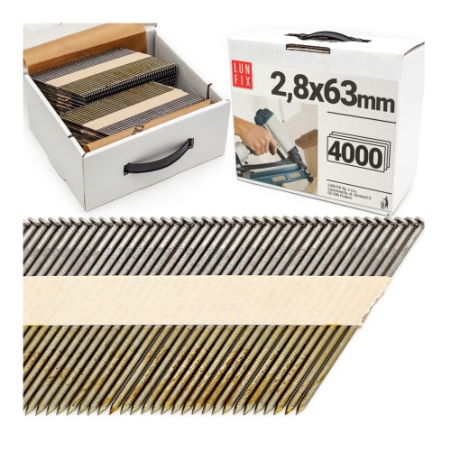 Gwoździe do gwoździarki 63mm 2,8x63 pierścieniowe na papierze czarne 4000szt.