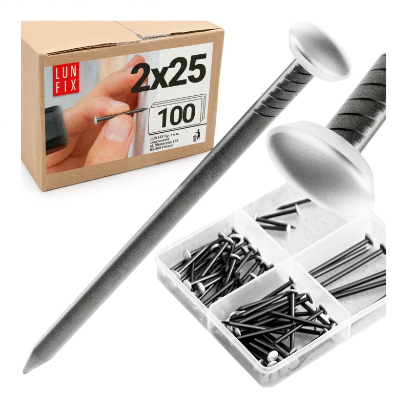 Gwoździe ozdobne do obrazków 2x25 mm srebrna szeroka główka 100szt.