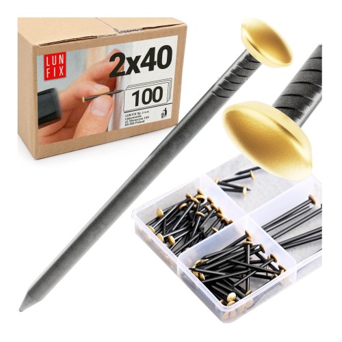 Gwoździe ozdobne do obrazków 2x40 mm złota szeroka główka 100szt.