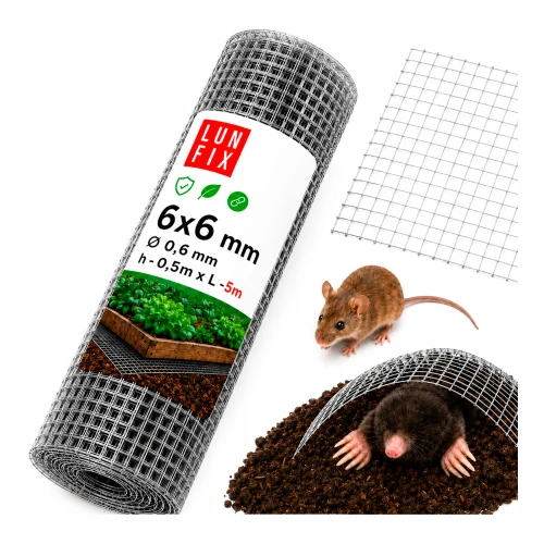 Siatka zgrzewana ocynkowana 6x6 fi0,6 mm h0,5 m 5mb - na krety, kuny, nornice