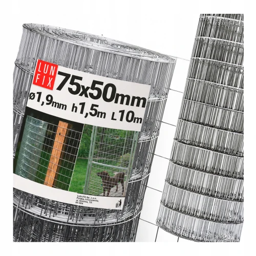 Siatka zgrzewana ocynkowana 75x50 fi1,9 mm h1,5 m 10mb - ogrodzeniowa, na woliery, hodowlana, zagrodowa