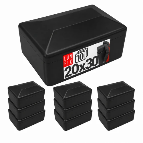 Zaślepka prostokątna czarna 20x30 mm do słupka ogrodzeniowego 10 szt. - Zatyczki do słupków, korki, wkładki