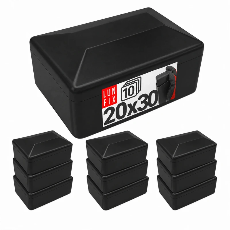 Zaślepka prostokątna czarna 20x30 mm do słupka ogrodzeniowego 10 szt. - Zatyczki do słupków, korki, wkładki