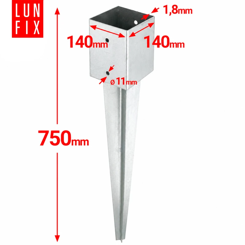 Podstawa słupa wbijana 141x141x1,8x750 mm PSG7 – 1 szt.