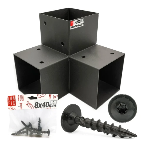 Łącznik belki czarny Y 100x100 mm i wkręty 8x40 mm czarne - zestaw montażowy