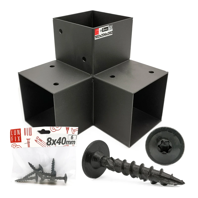 Łącznik belki czarny Y 100x100 mm i wkręty 8x40 mm czarne - zestaw montażowy