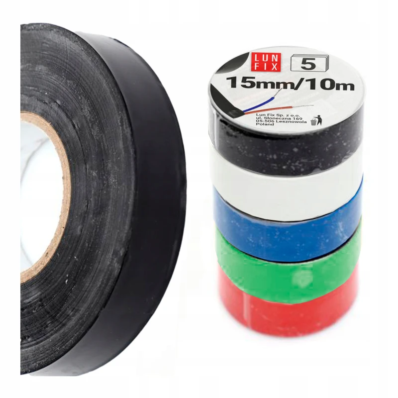 Taśma izolacyjna PVC mix kolorów 15mm 10m 5szt.