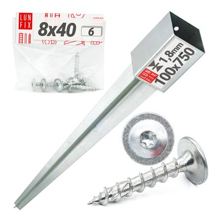 Zestaw podstawa słupa wbijana 10 cm + wkręty