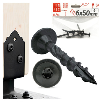 Wkręt talerzowy czarny 6x50 ozdobny ocynkowany 6szt.