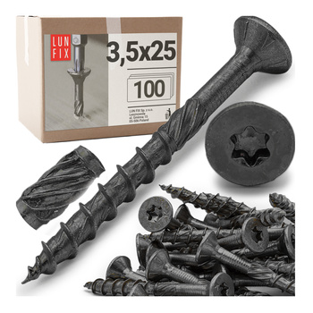 Wkręty ciesielskie czarne stożkowe 3,5x25 do drewna KMWHT 100szt.