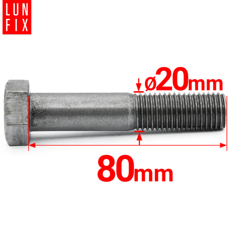 Śruba sześciokątna M20x80 czarna DIN 931 klasa 5.8 półgwint 1kg