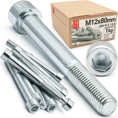 Śruby imbusowe M12x80 ocynkowane DIN912 klasa 8.8 1kg