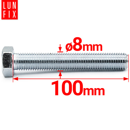 Śruba sześciokątna M8x100 ocynkowana DIN 933 klasa 8.8 1kg