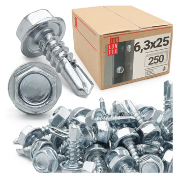 Wkręty samowiercące 6,3x25 łeb 6-kątny DIN7504 ocynk 250szt.