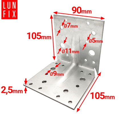 Kątownik montażowy z kolcem 105x105x90x2,5 ciesielski 10szt.