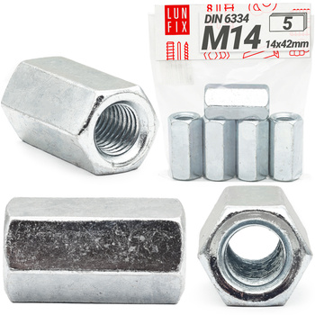 Nakrętka przedłużana M14x42 DIN6334 ocynkowana 5szt.