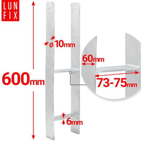 Podstawa słupa typ H 70x600x6 mm kotwa