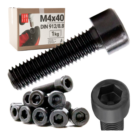 Śruba imbusowa M4 40mm czarny ocynk DIN 912 kl 8.8 1kg