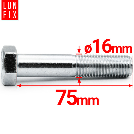 Śruba sześciokątna M16x75 ocynk DIN 931 klasa 8.8 półgwint 1kg