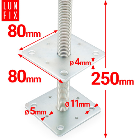 Podstawa słupa regulowana na wysokość z gwintem 80x80x250 kotwa