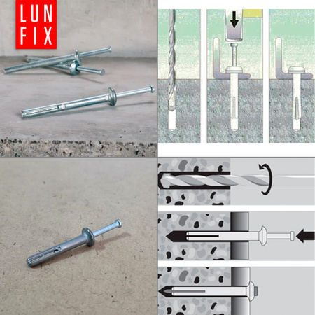 Kołki stalowe szybkiego montażu do betonu wbijane 6x65 100szt.