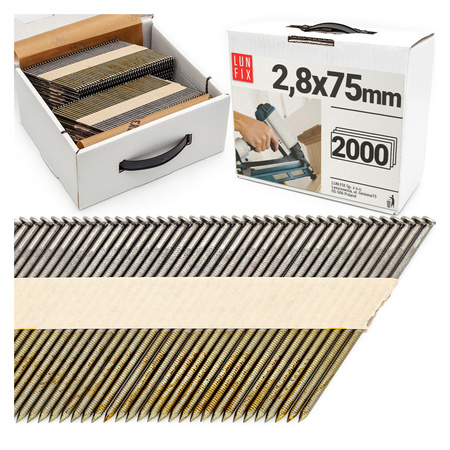 Gwoździe do gwoździarki 75mm 2,8x75 pierścieniowe na papierze czarne 2000szt.