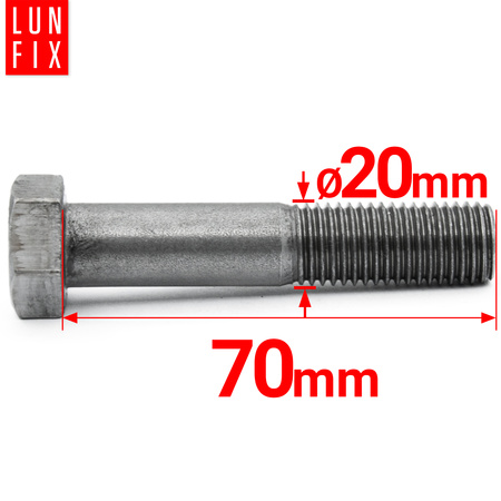 Śruba sześciokątna M20x70 czarna DIN 931 klasa 5.8 półgwint 1kg