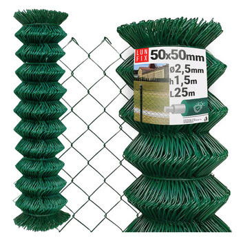 Siatka pleciona zielona 150cm oczko 50x50mm fi 2,5mm powlekana PVC 25mb