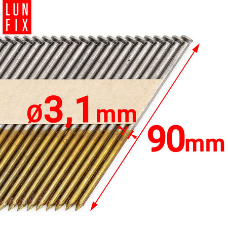 Gwoździe do gwoździarki 90mm 3,1x90 3,5" gładkie na papierze czarne 2000szt.