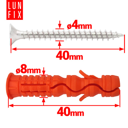 Kołki rozporowe 8x40 mm z wkrętem z łbem stożkowym 4x40 mm 100szt.
