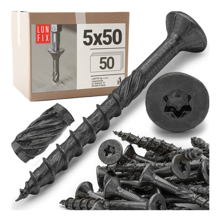 Wkręty ciesielskie czarne stożkowe 5x50 do drewna KMWHT 50szt.