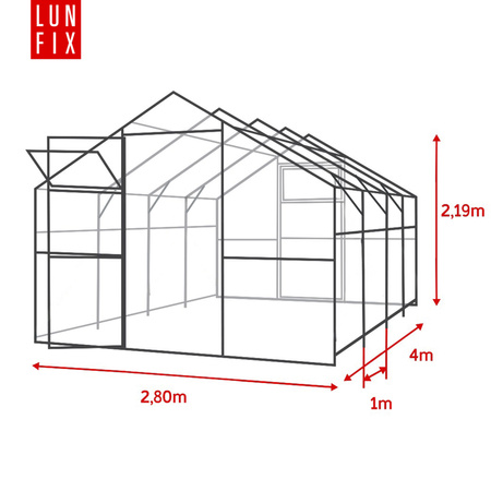 Szklarnia z poliwęglanu 2,8x4m domek profil 20x40mm grubość 6mm