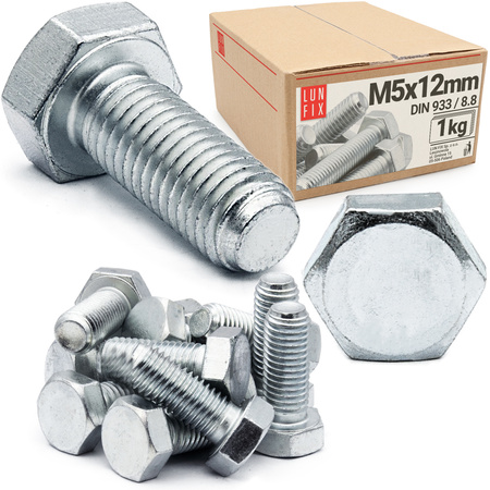 Śruba sześciokątna M5x12 ocynkowana DIN 933 klasa 8.8 1kg