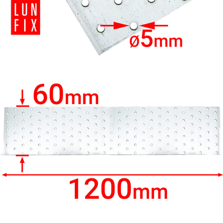Płytka perforowana 1200x60x2 PP92 łącznik ciesielski płaski 1szt.