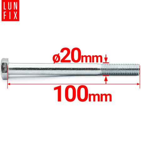 Śruba sześciokątna M20x100 ocynk DIN 931 klasa 5.8 półgwint 1kg