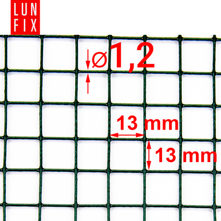 Siatka rabatowa 13x13 metalowa powlekana gr. 1,2mm zielona  h1m 25m
