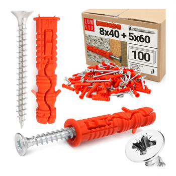 Kołki rozporowe 8x40 mm z wkrętem z łbem stożkowym 5x60 mm 100szt.