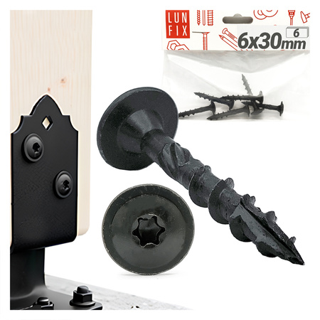 Wkręt talerzowy czarny 6x30 ozdobny ocynkowany 6szt.