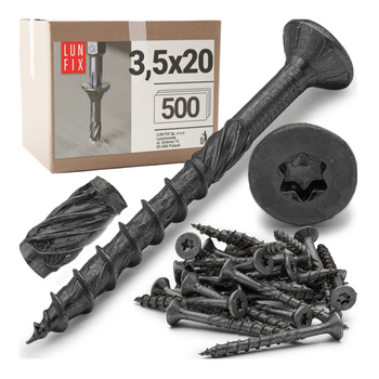 Wkręty ciesielskie czarne stożkowe 3,5x20 do drewna KMWHT 500szt.