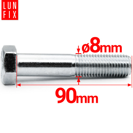 Śruba sześciokątna M8x90 ocynk DIN 931 klasa 5.8 półgwint 1kg